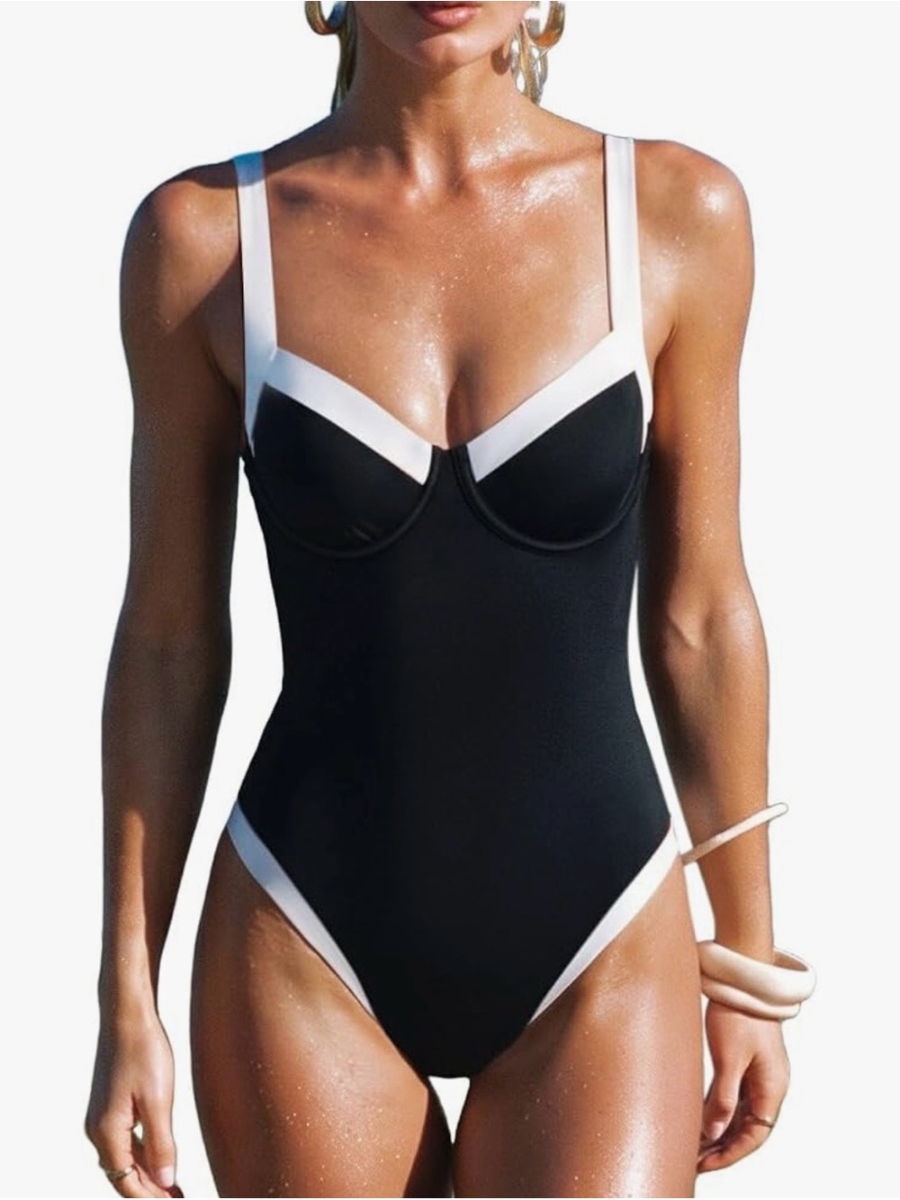 Black & White Contrast Underwire One-Piece Swimsuit BRAND NEW NEVER USE